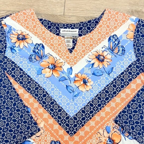 Alfred Dunner Womens Top Size PXL Fresh Start Chevron Floral Split Neck Summer - Picture 3 of 13
